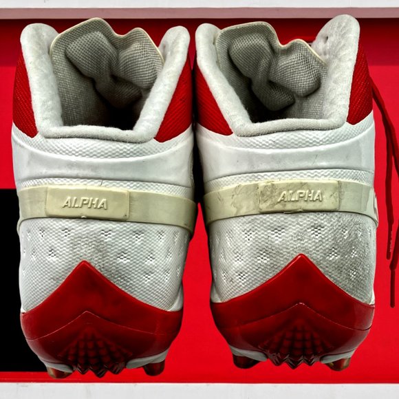 NIKE Alpha Talon Elite 3/4 Mid TD White Red Football Cleats Men's S:15 Pre-Owned - Picture 6 of 10